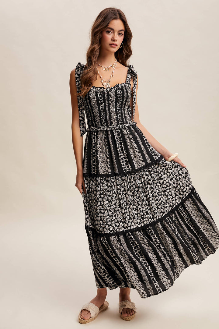 Floral Patchwork Smocked Maxi Dress