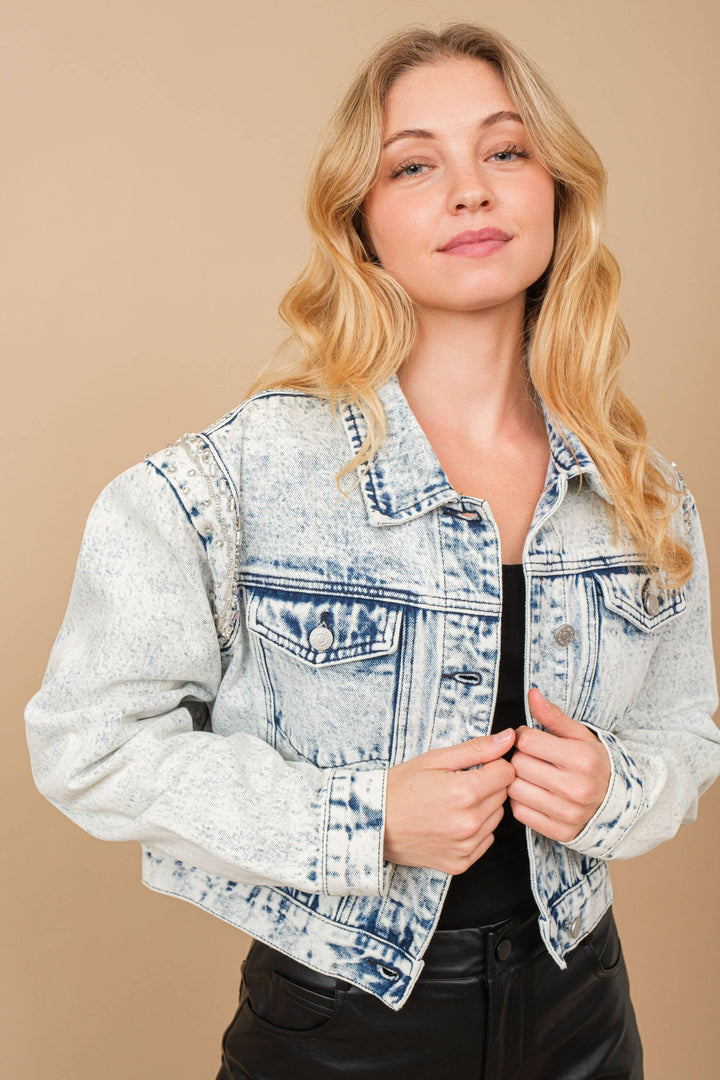 Beaded Acid Wash Denim Jacket