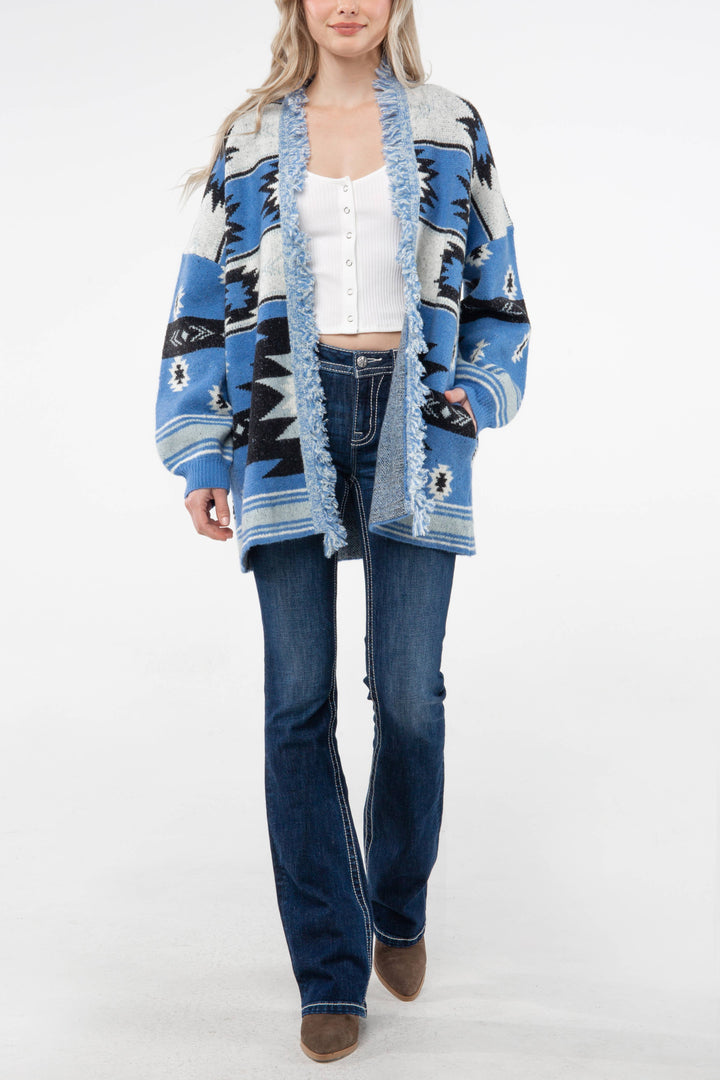 Aztec Print Fringe Cardigan