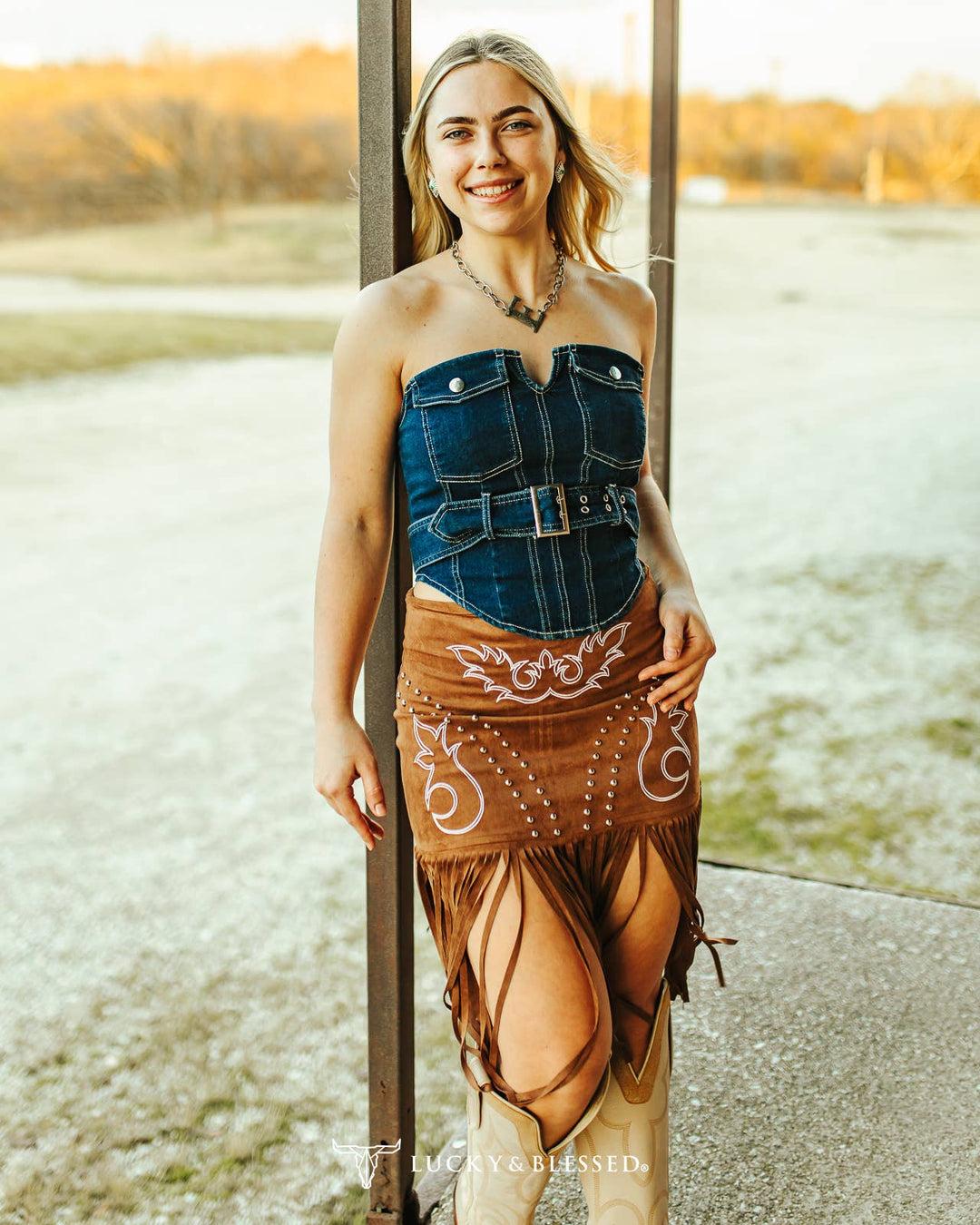 Outlaw Boot Stitch & Stud Skirt