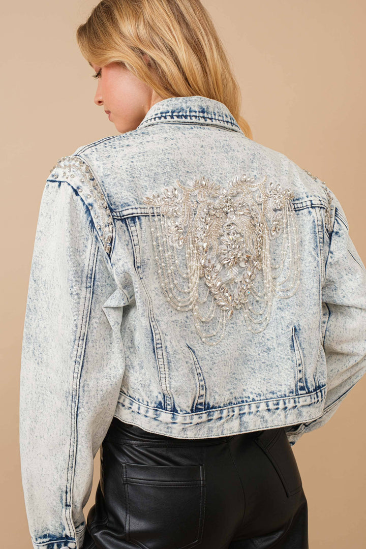 Beaded Acid Wash Denim Jacket
