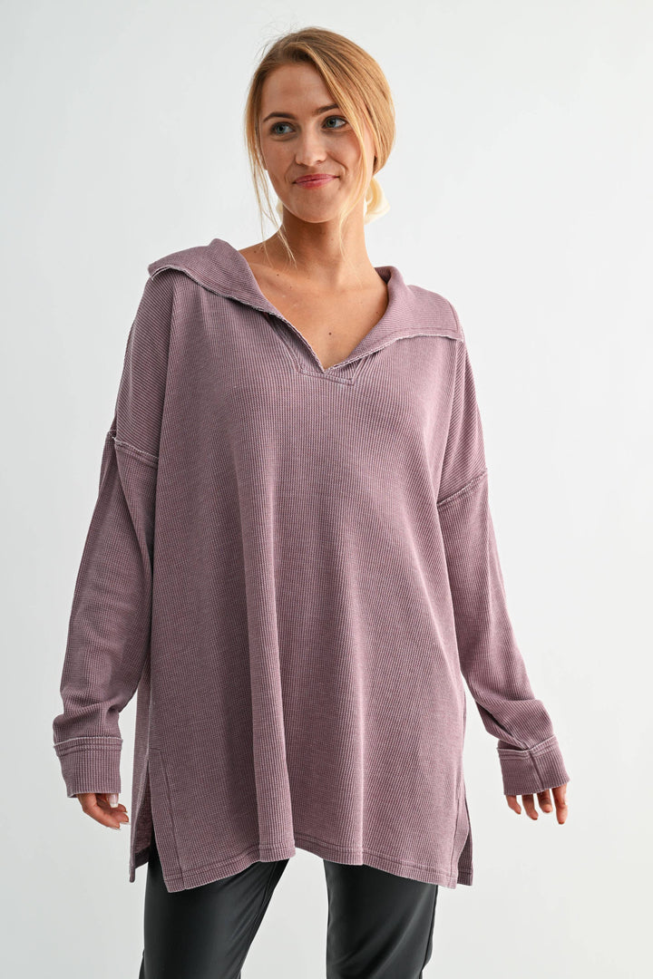 Waffle Knit Oversized Long Sleeve | Rose Taupe