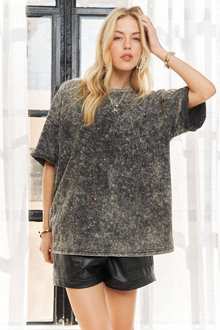 Washed Short Sleeve Tunic Top | Charcoal