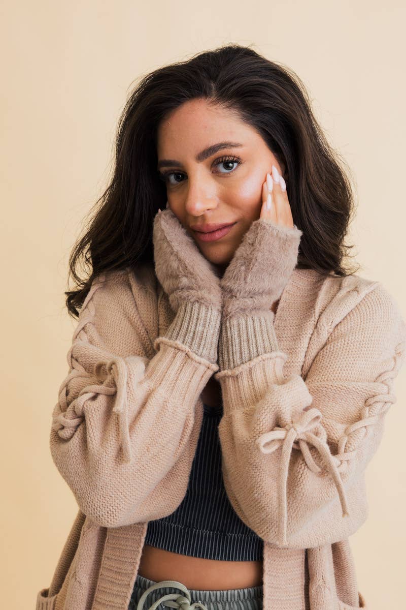 Plush Fingerless Gloves | Khaki