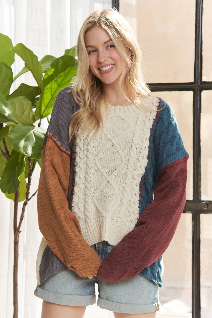 Color Block Knit Sweater Top