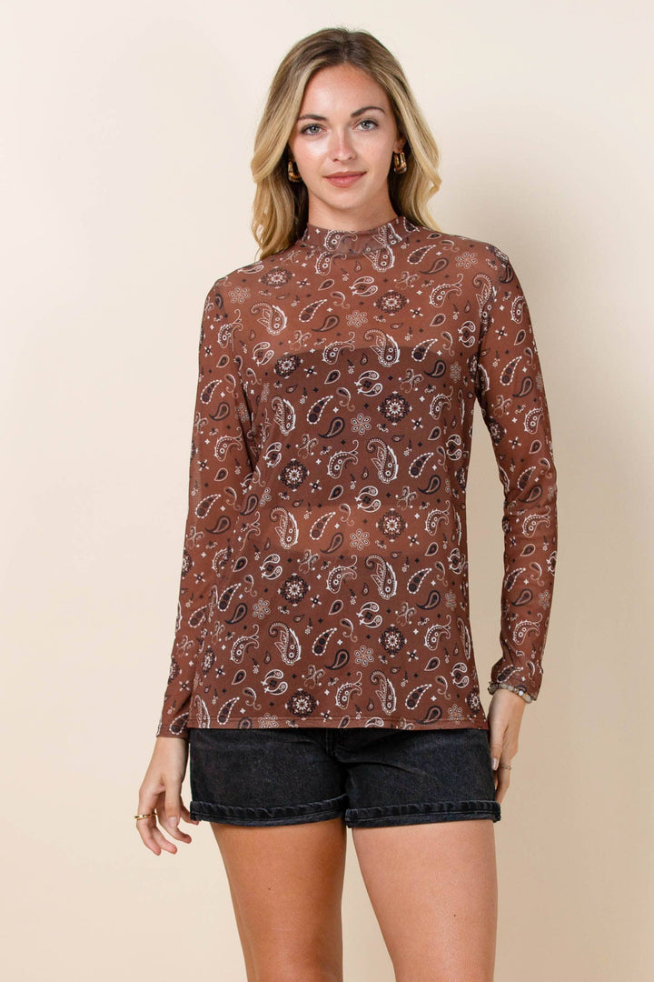 Edith Bandana Print Mesh Top