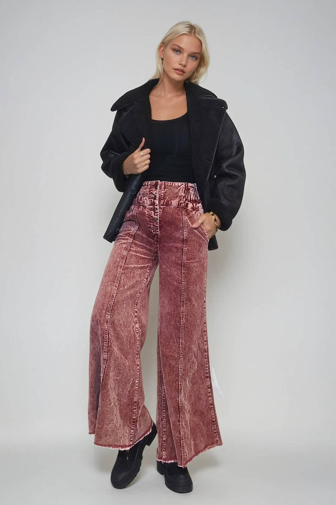 Distressed Corduroy Culotte Pants | Wine
