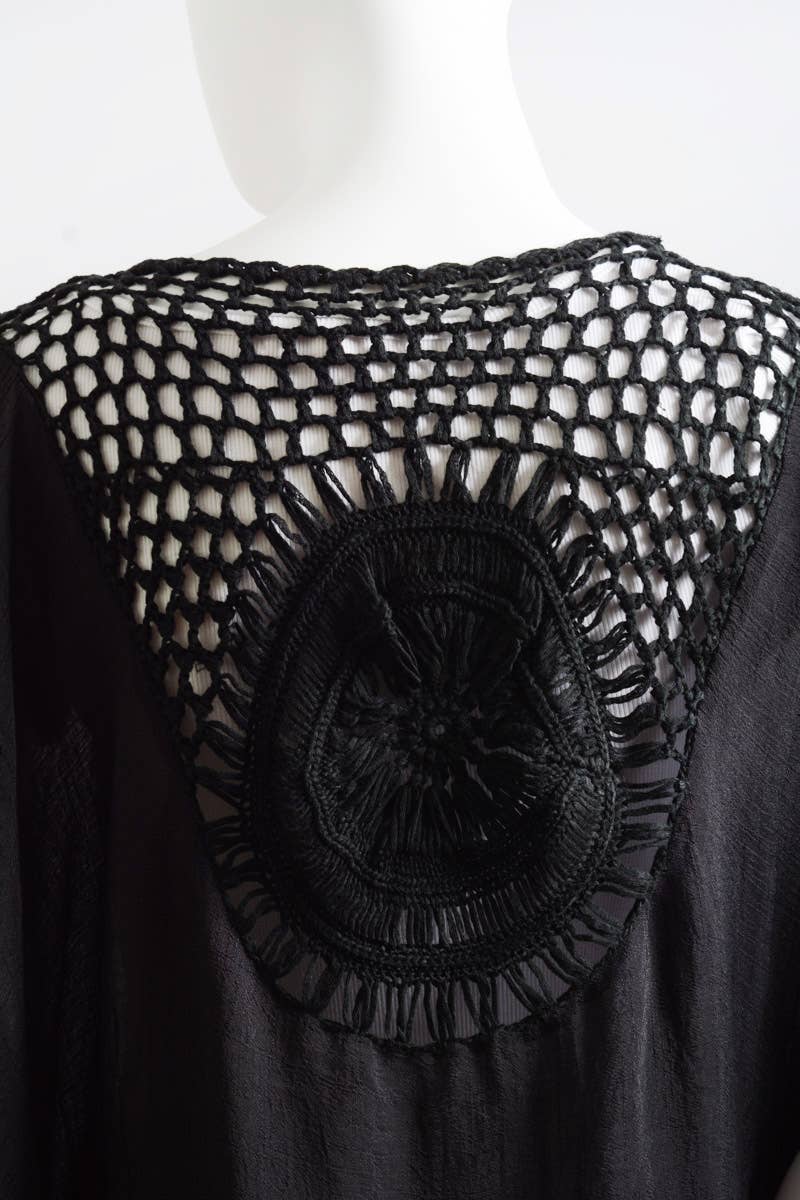 Bohemian Fringe Tassel Kimono with Crochet Medallion
