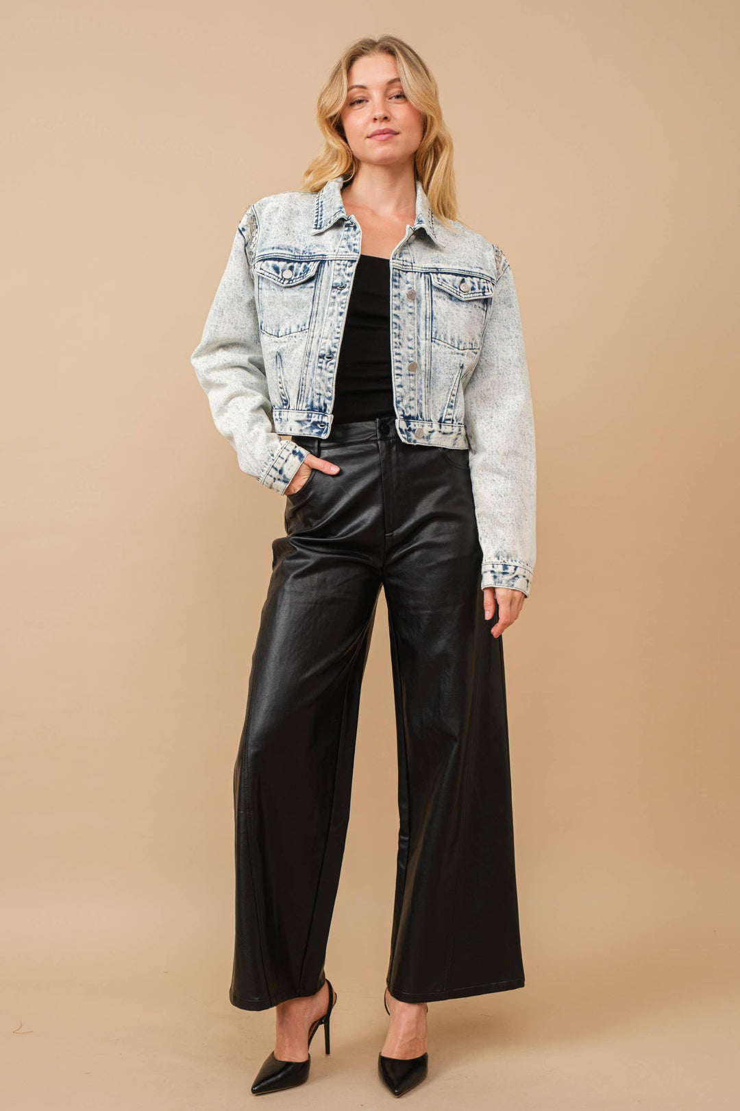 Beaded Acid Wash Denim Jacket