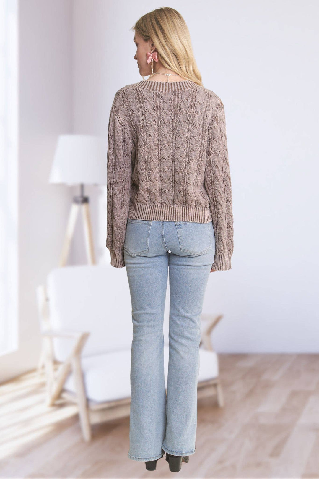 Mineral Washed Sweater Top | Khaki