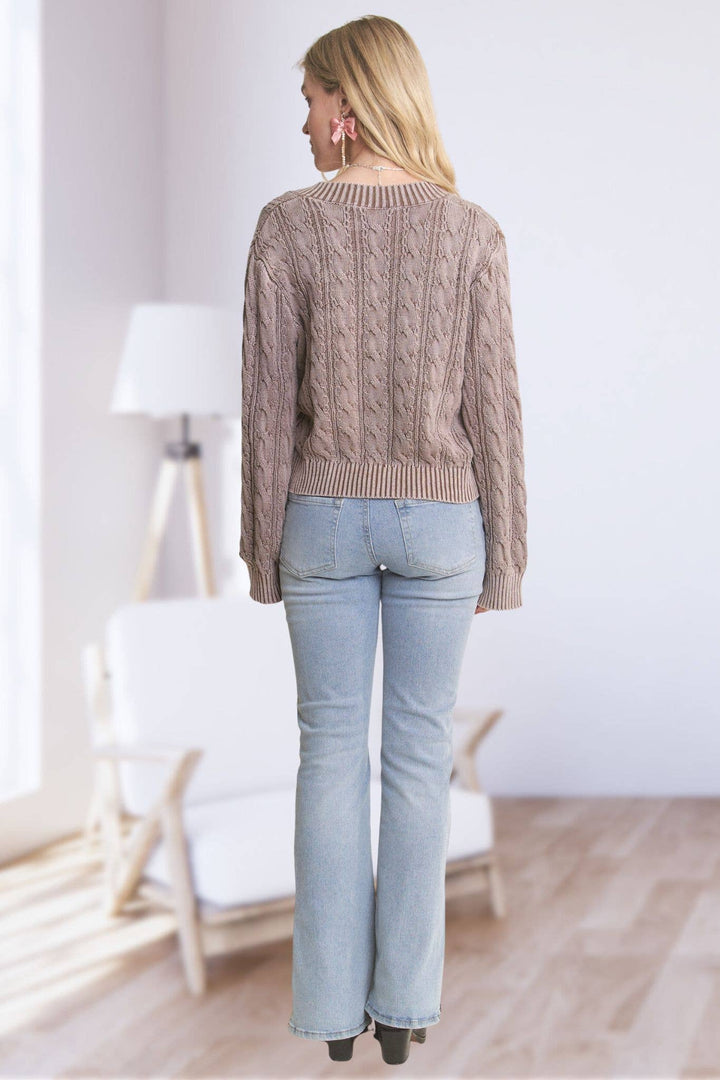 Mineral Washed Sweater Top | Khaki