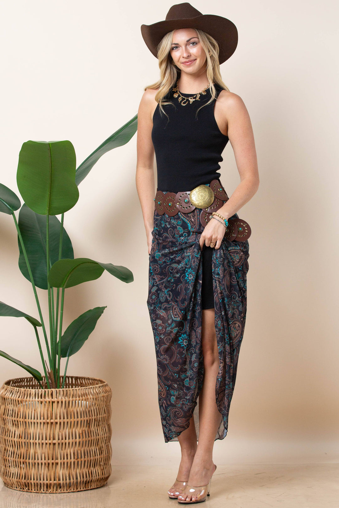Madison Paisley Print Mesh Skirt