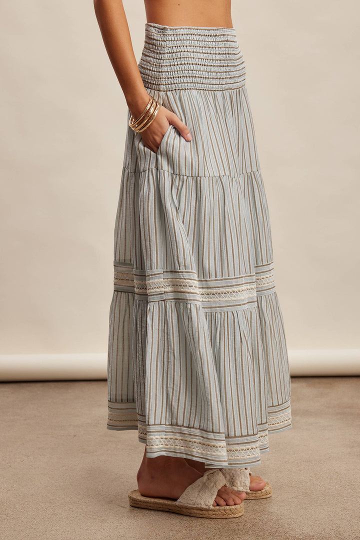 Cloud Striped Smocked Maxi Skirt