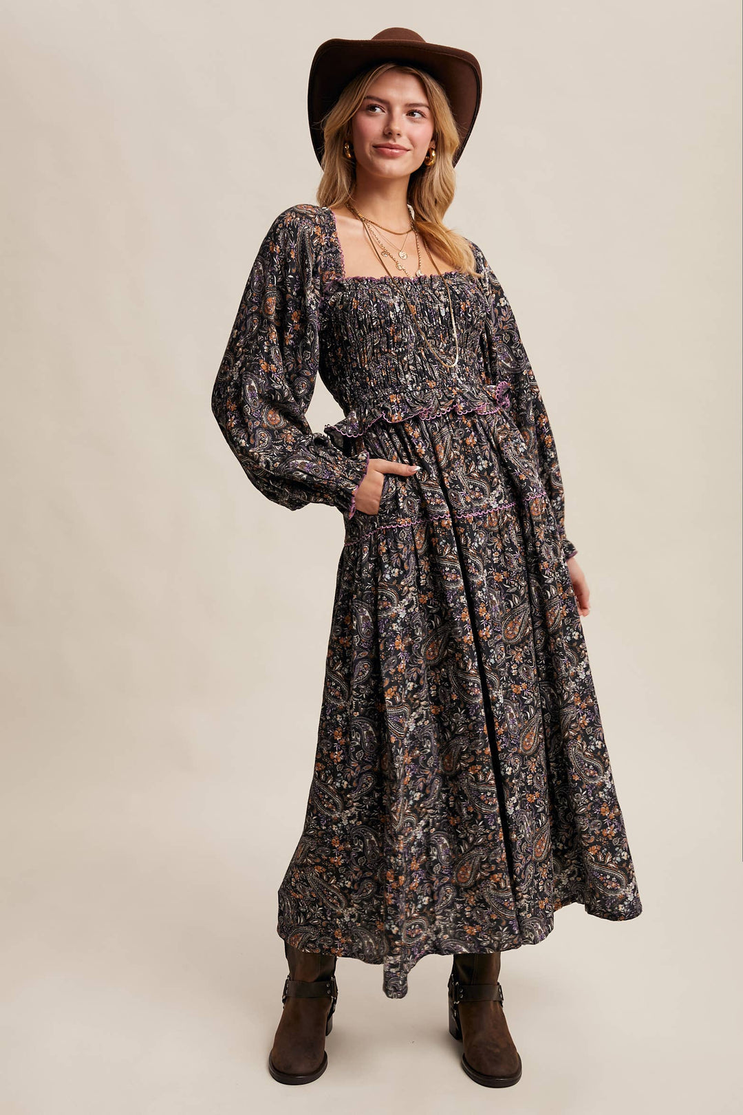 Paisley Smocked Tiered Maxi Dress