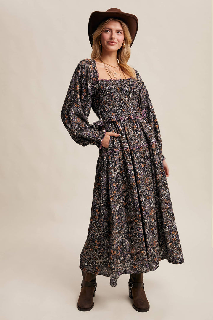 Paisley Smocked Tiered Maxi Dress