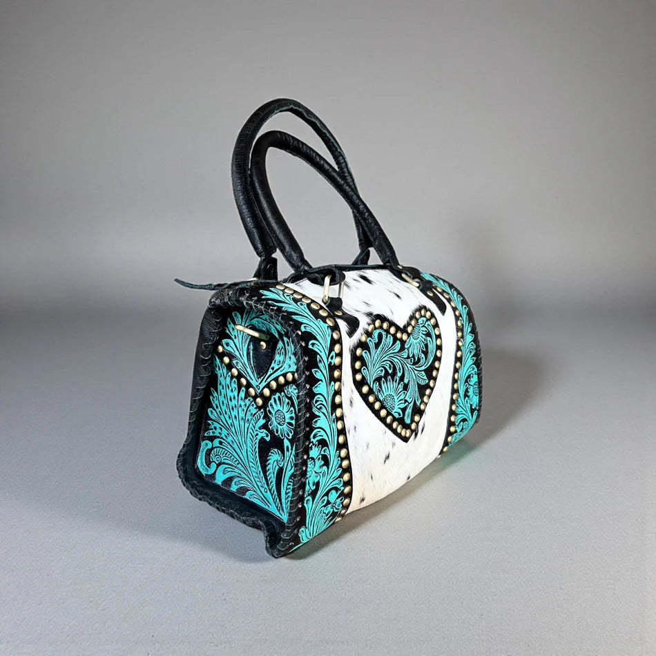 Western Sweetheart Tooled Leather and Cowhide Speedy Bag