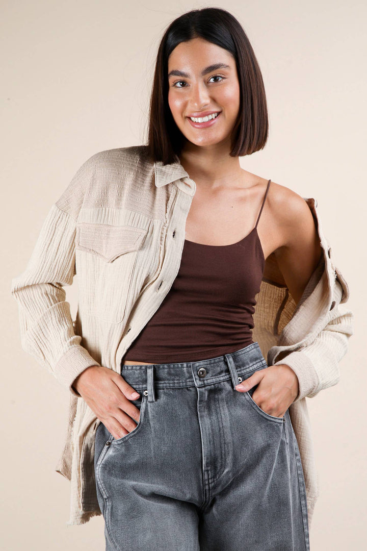 Mineral Washed Oversized Gauze Shacket | Taupe
