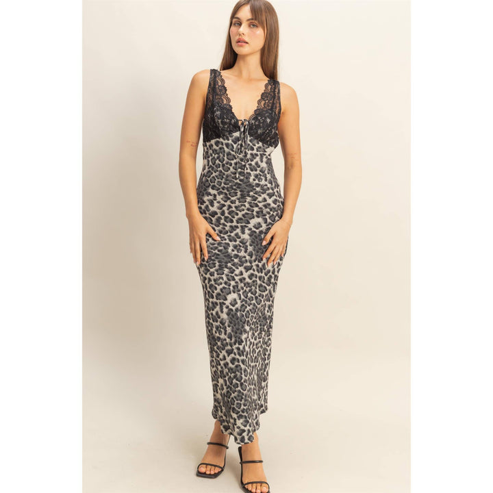 Lace-Trimmed Leopard Print Slip Dress