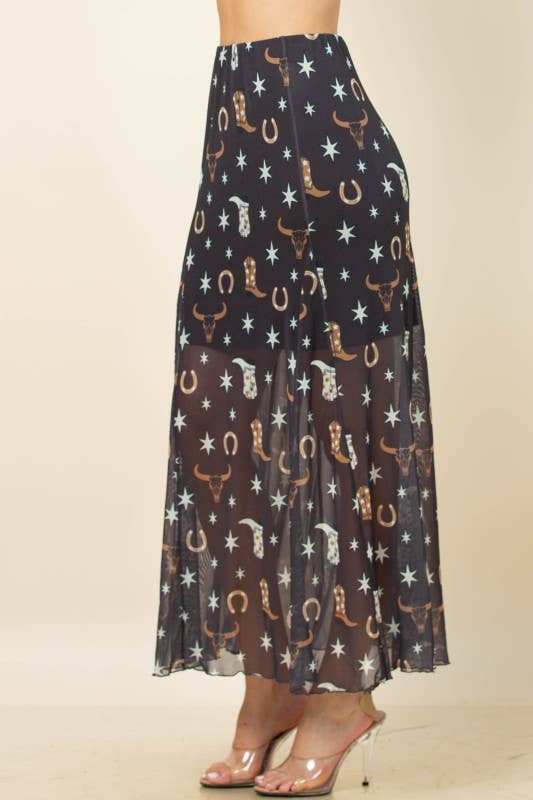 Demi Western Elements Maxi Mesh Skirt
