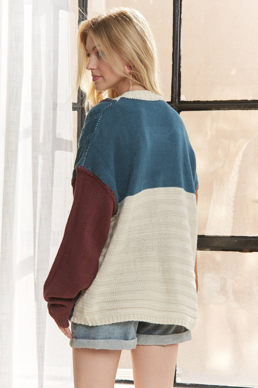 Color Block Knit Sweater Top