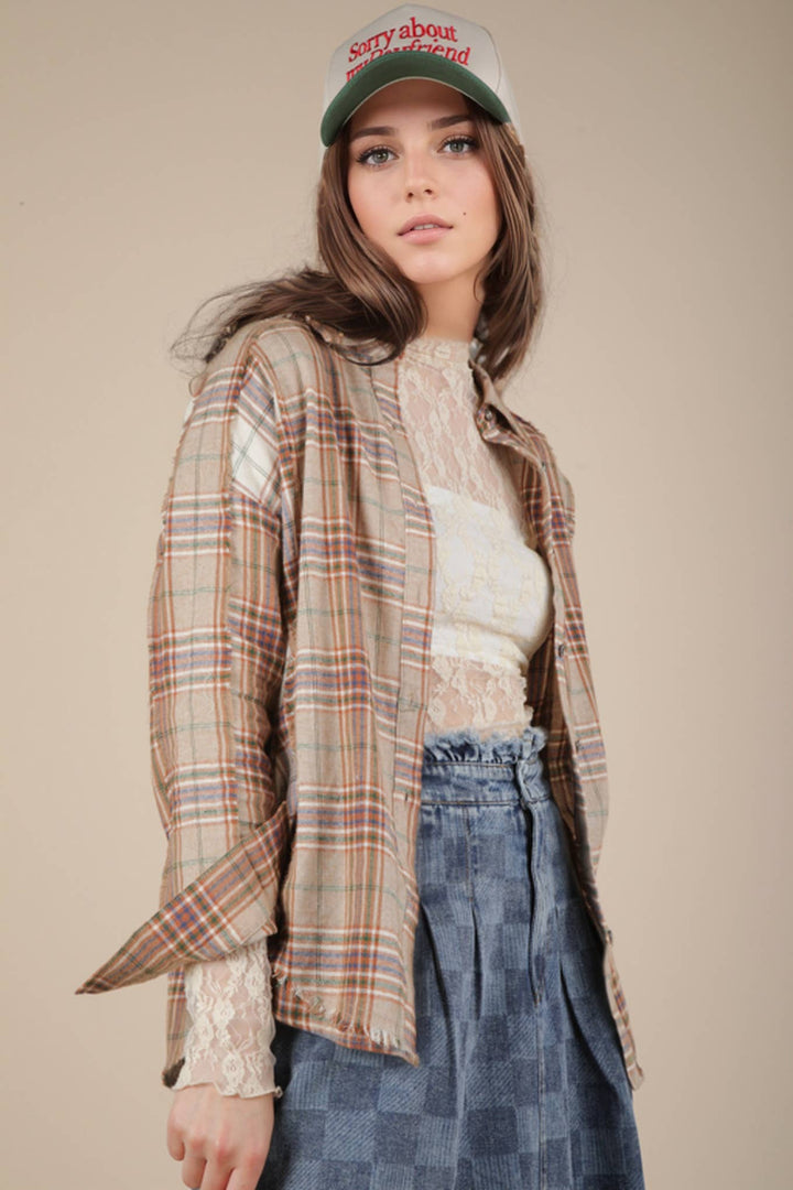 Button Down Flannel Shirt | Taupe