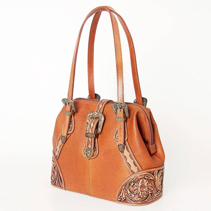 Hand-Tooled Leather & Buckle Shoulder Bag