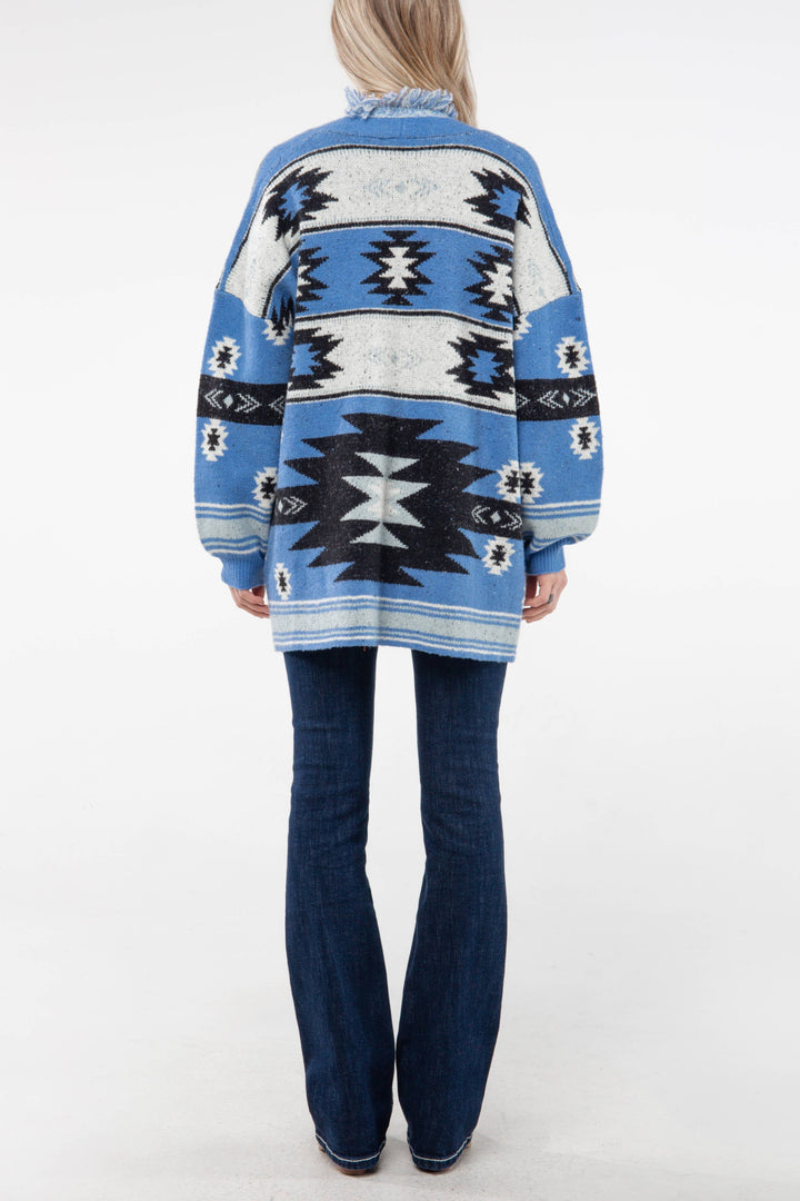 Aztec Print Fringe Cardigan