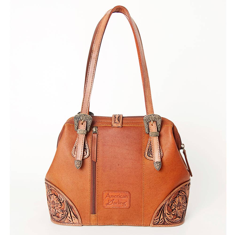 Hand-Tooled Leather & Buckle Shoulder Bag