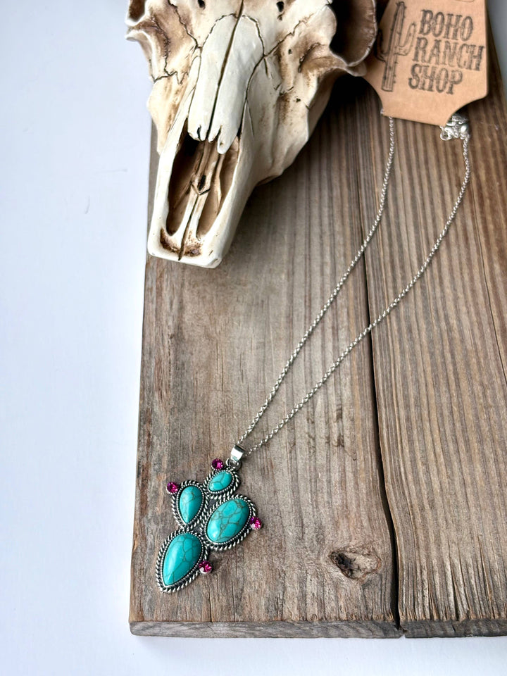 Turquoise Cactus Stone Pendant Necklace