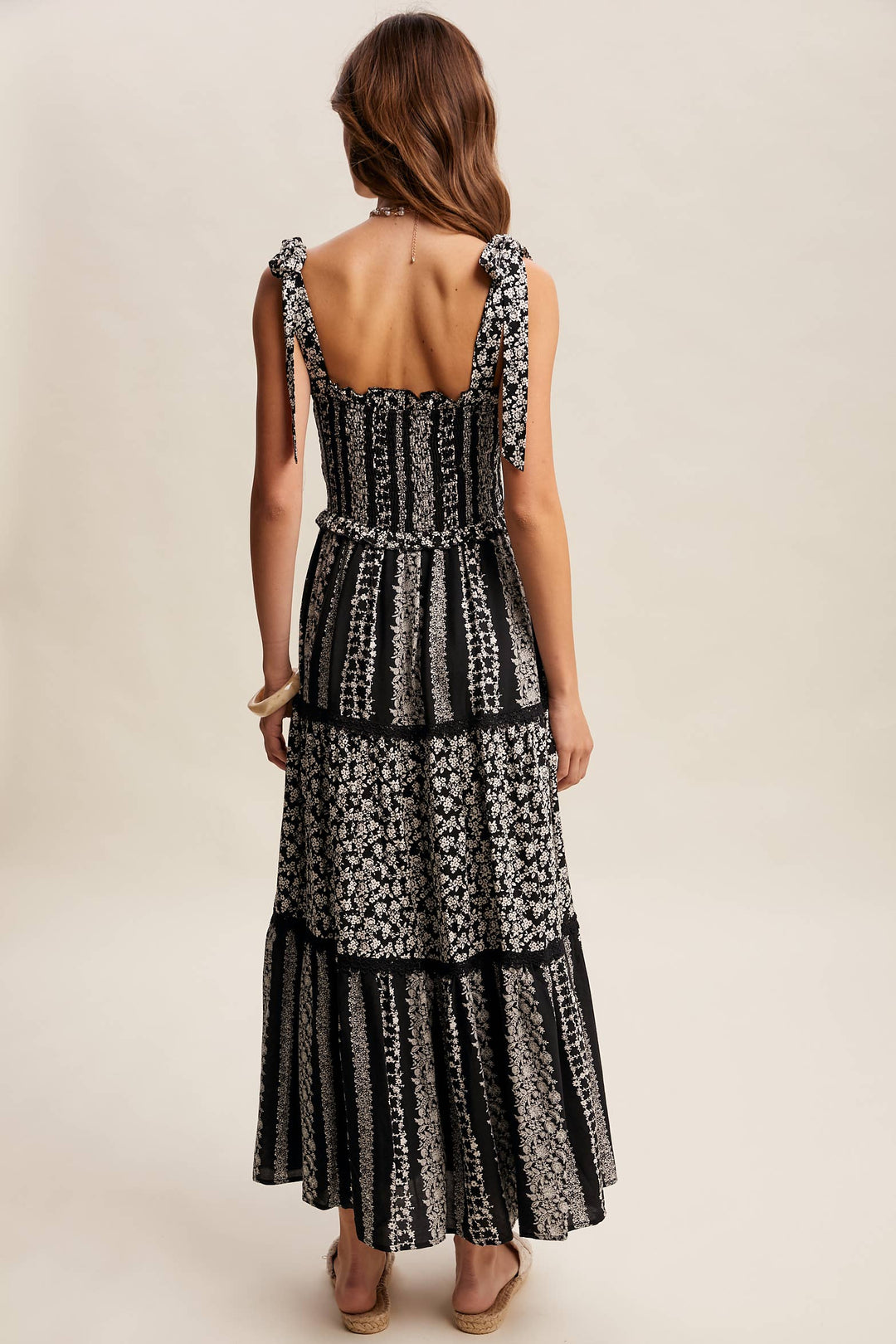Floral Patchwork Smocked Maxi Dress