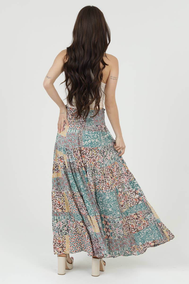 Boho Patchwork Tiered Maxi Skirt