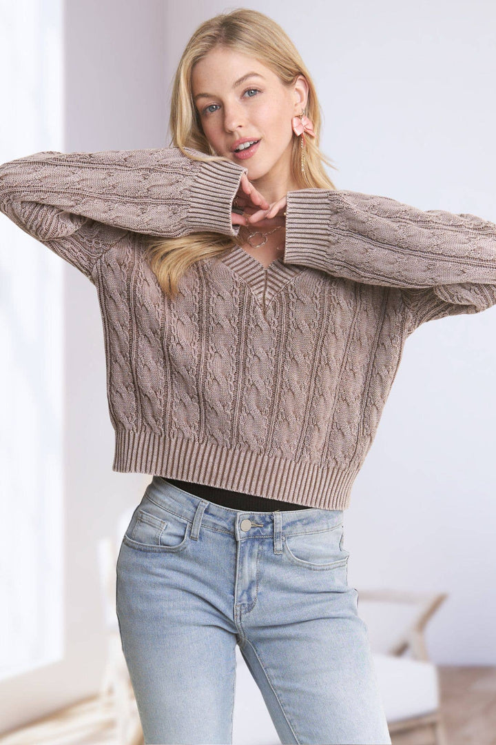 Mineral Washed Sweater Top | Khaki