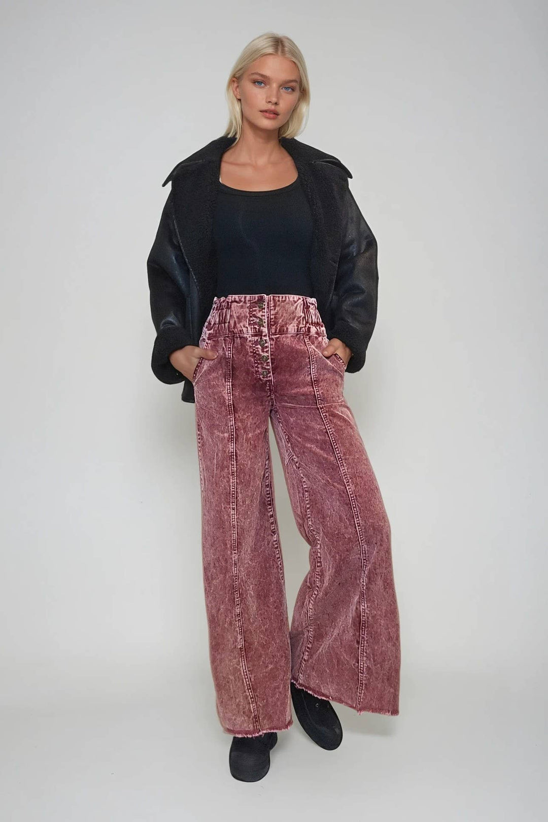 Distressed Corduroy Culotte Pants | Wine