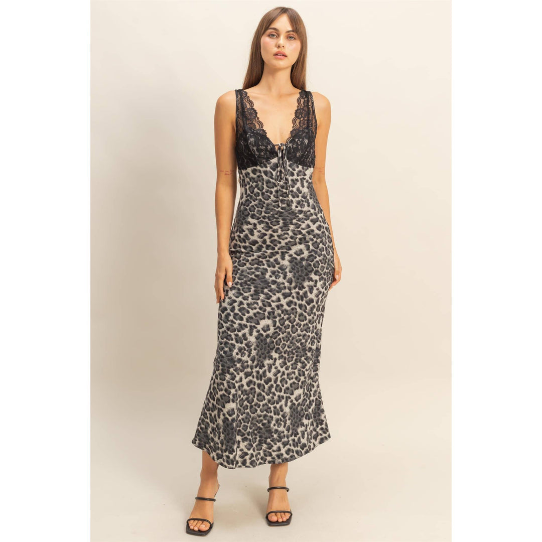 Lace-Trimmed Leopard Print Slip Dress