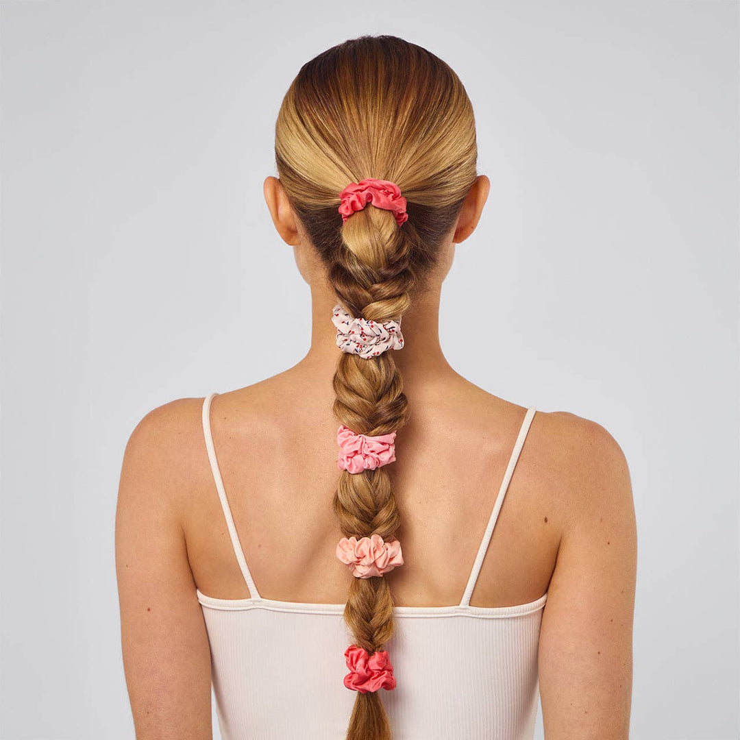 Ruched Satin Scrunchies 5pc Set | Cherries