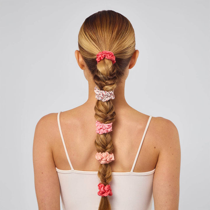 Ruched Satin Scrunchies 5pc Set | Cherries