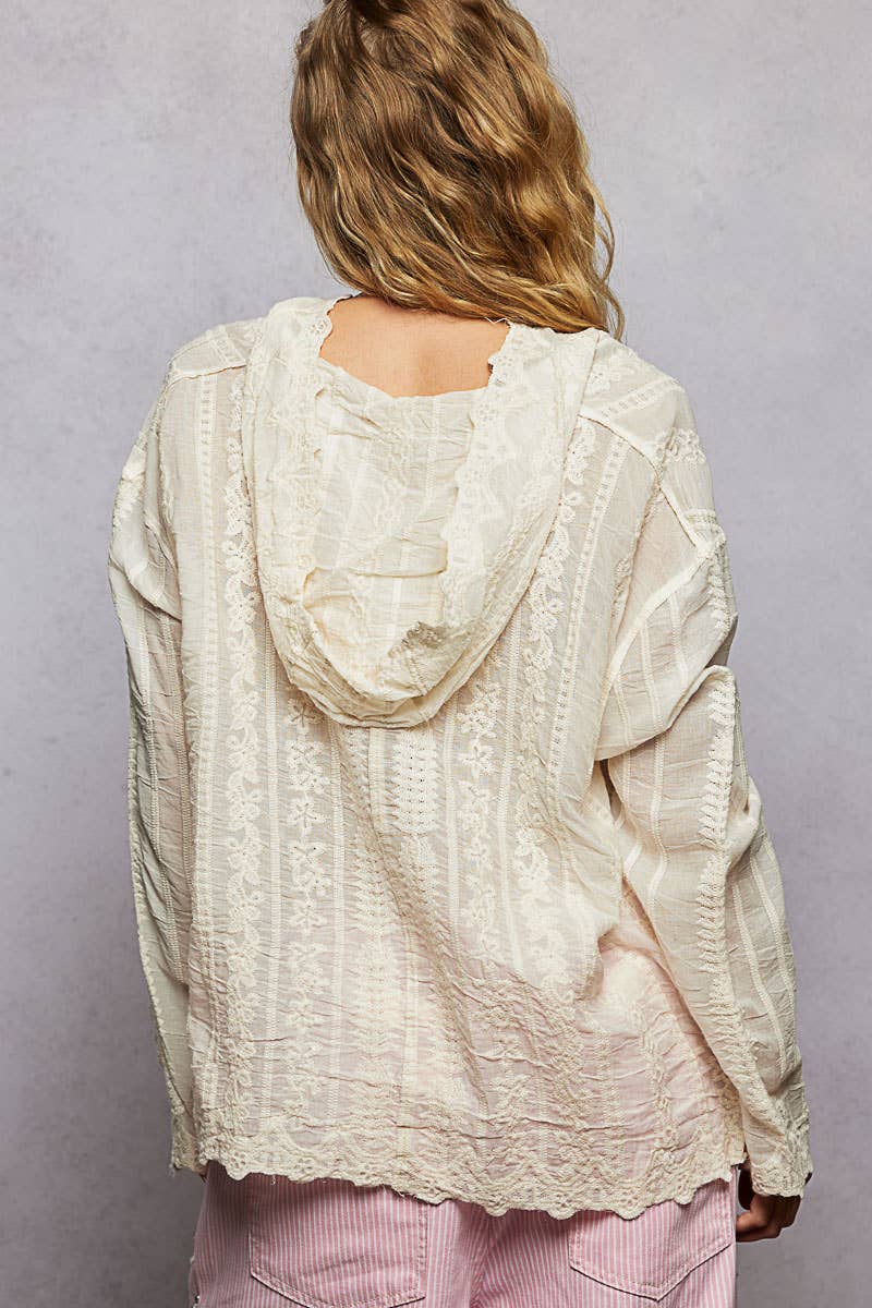 Embroidered Crochet Button-Down Hoodie | One Size