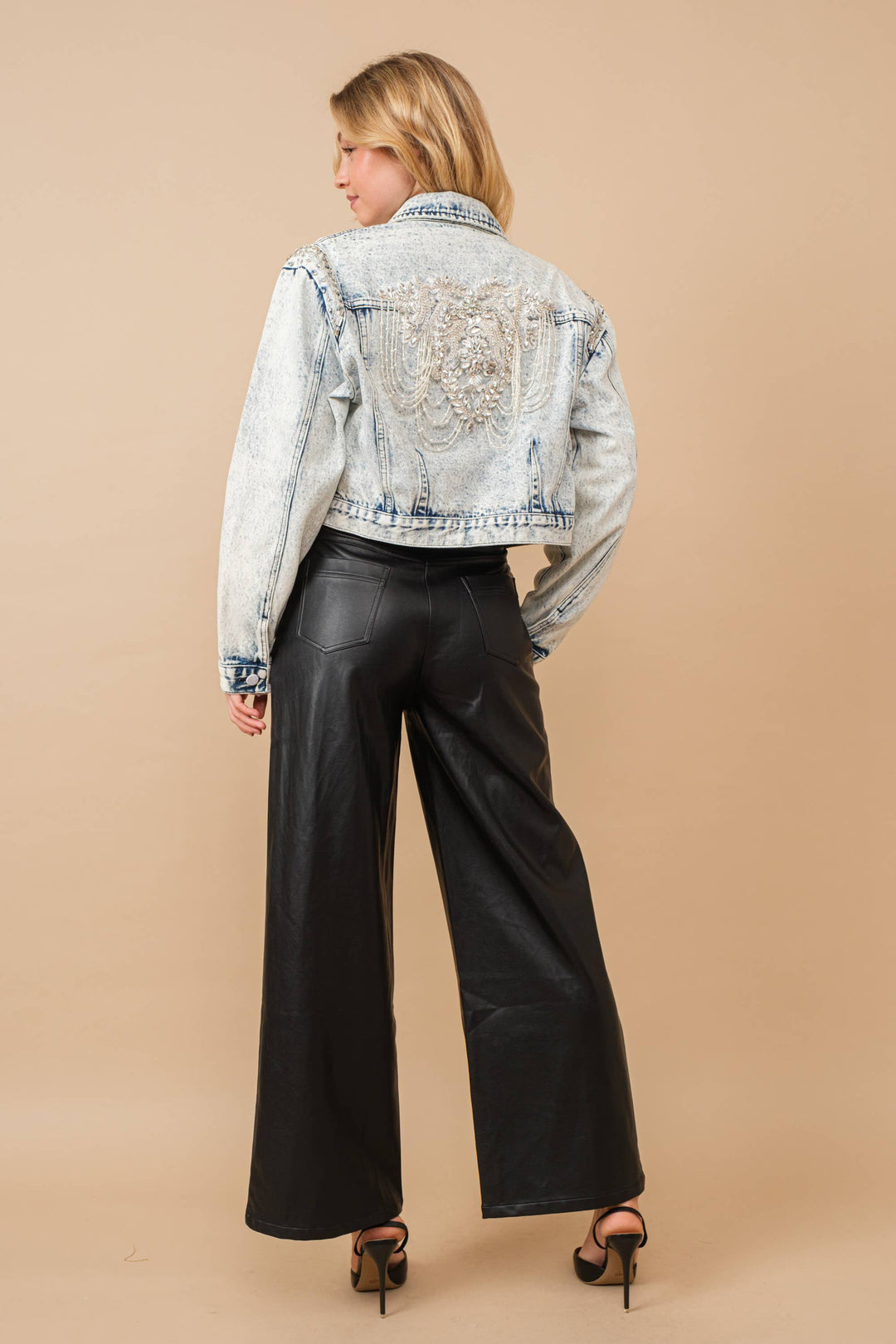 Beaded Acid Wash Denim Jacket