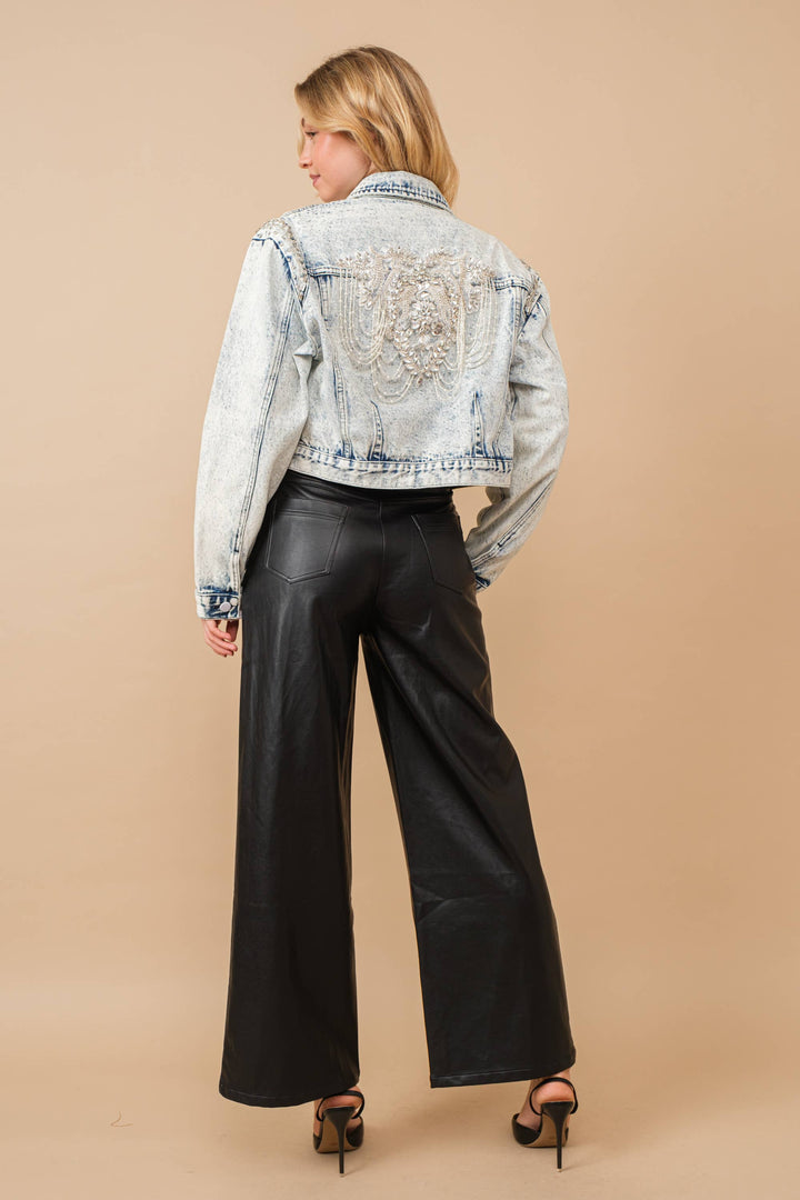 Beaded Acid Wash Denim Jacket