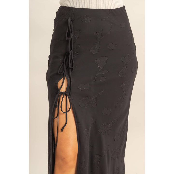 Elegant Floral Drawstring Maxi Skirt