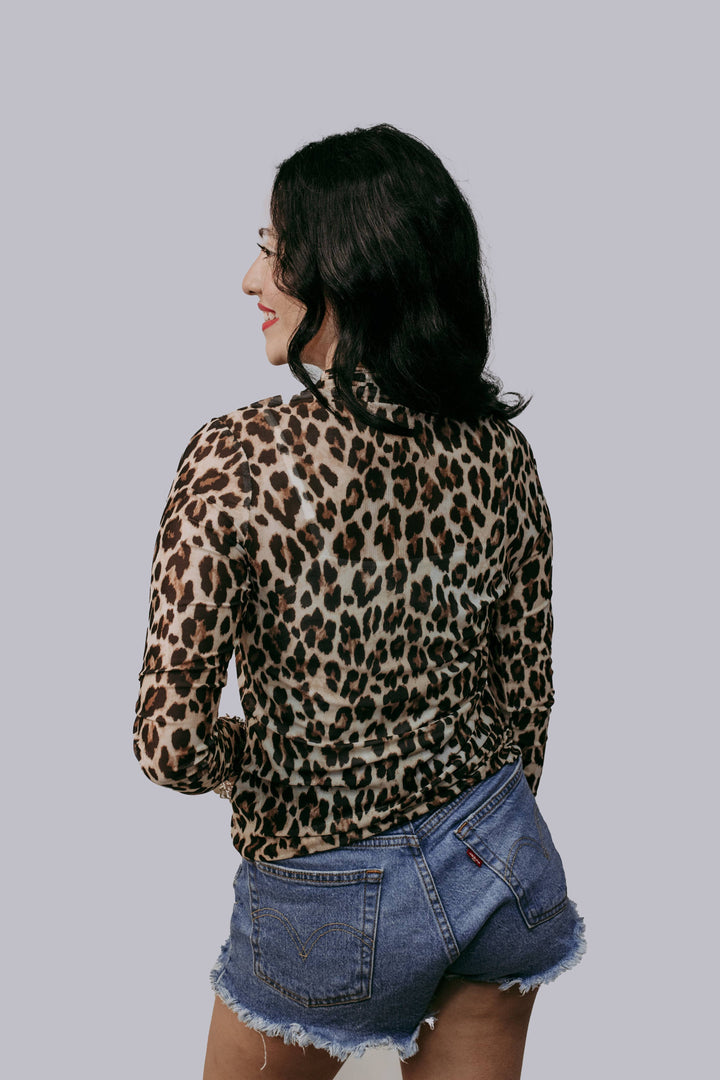 Leopard Print Mesh Top
