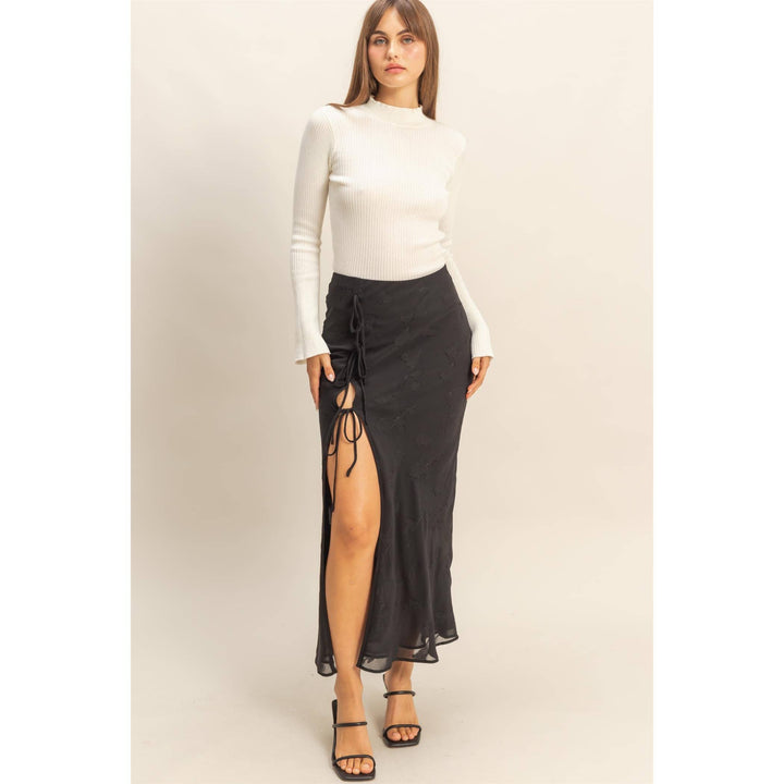 Elegant Floral Drawstring Maxi Skirt