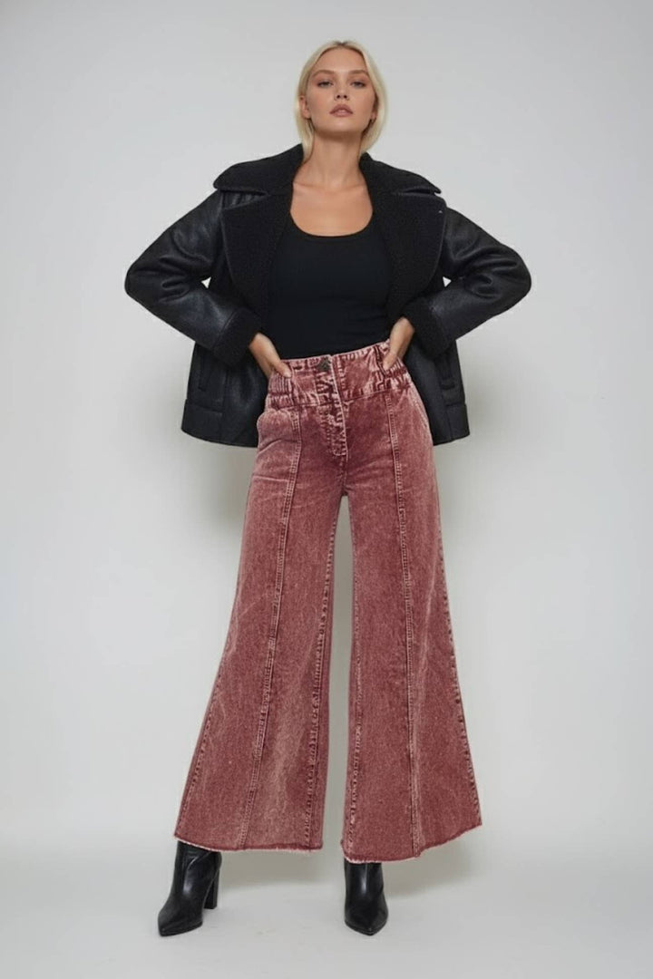 Distressed Corduroy Culotte Pants in Wine | Yeah Gurl Boutique