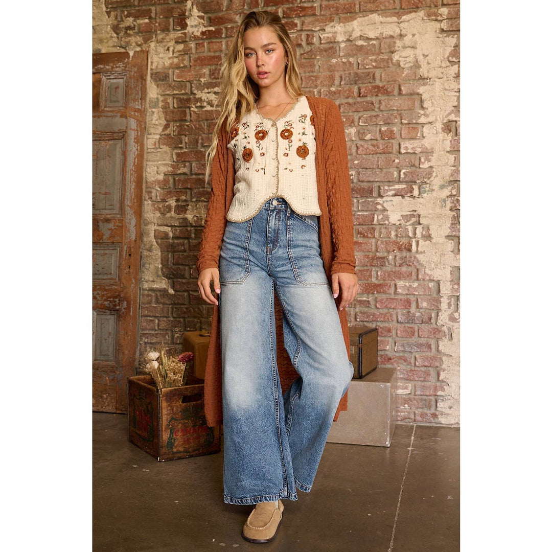 Floral Embroidered Crochet Vest