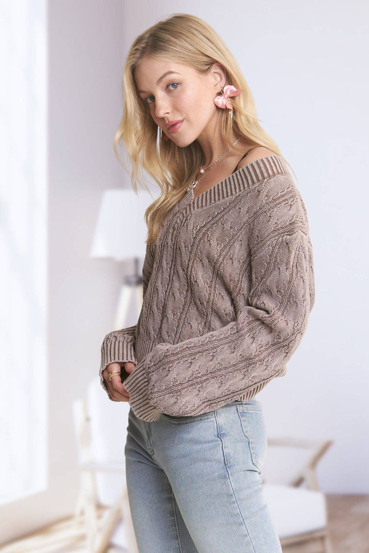 Mineral Washed Sweater Top | Khaki