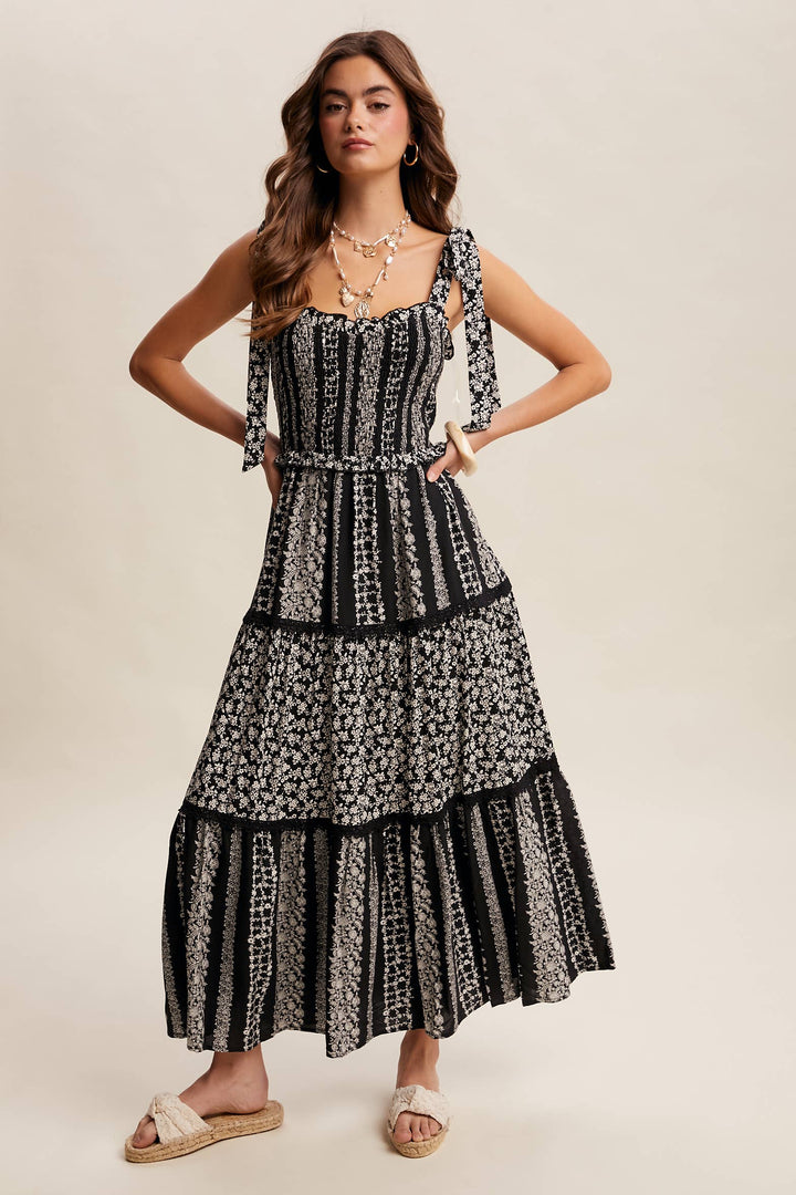 Floral Patchwork Smocked Maxi Dress
