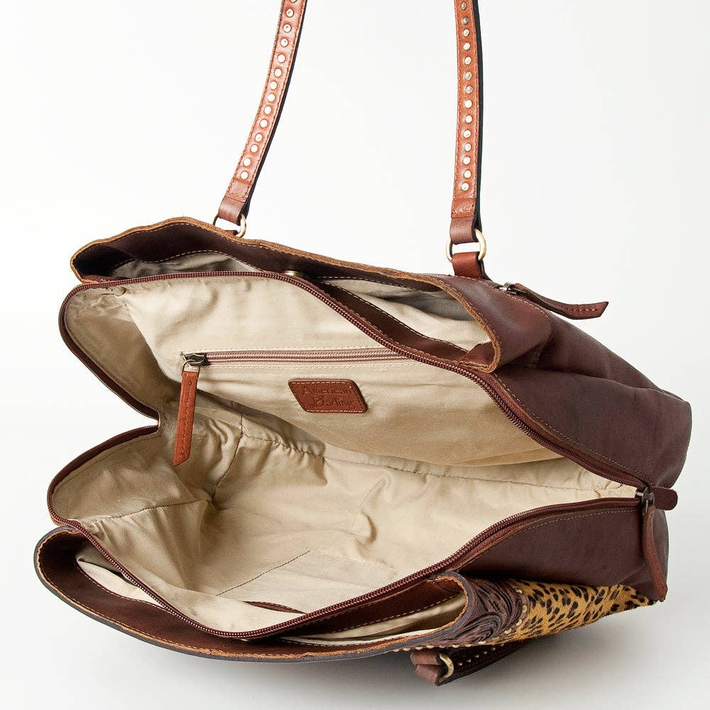 Leopard Print Hair-On Cowhide & Tooled Leather Bag