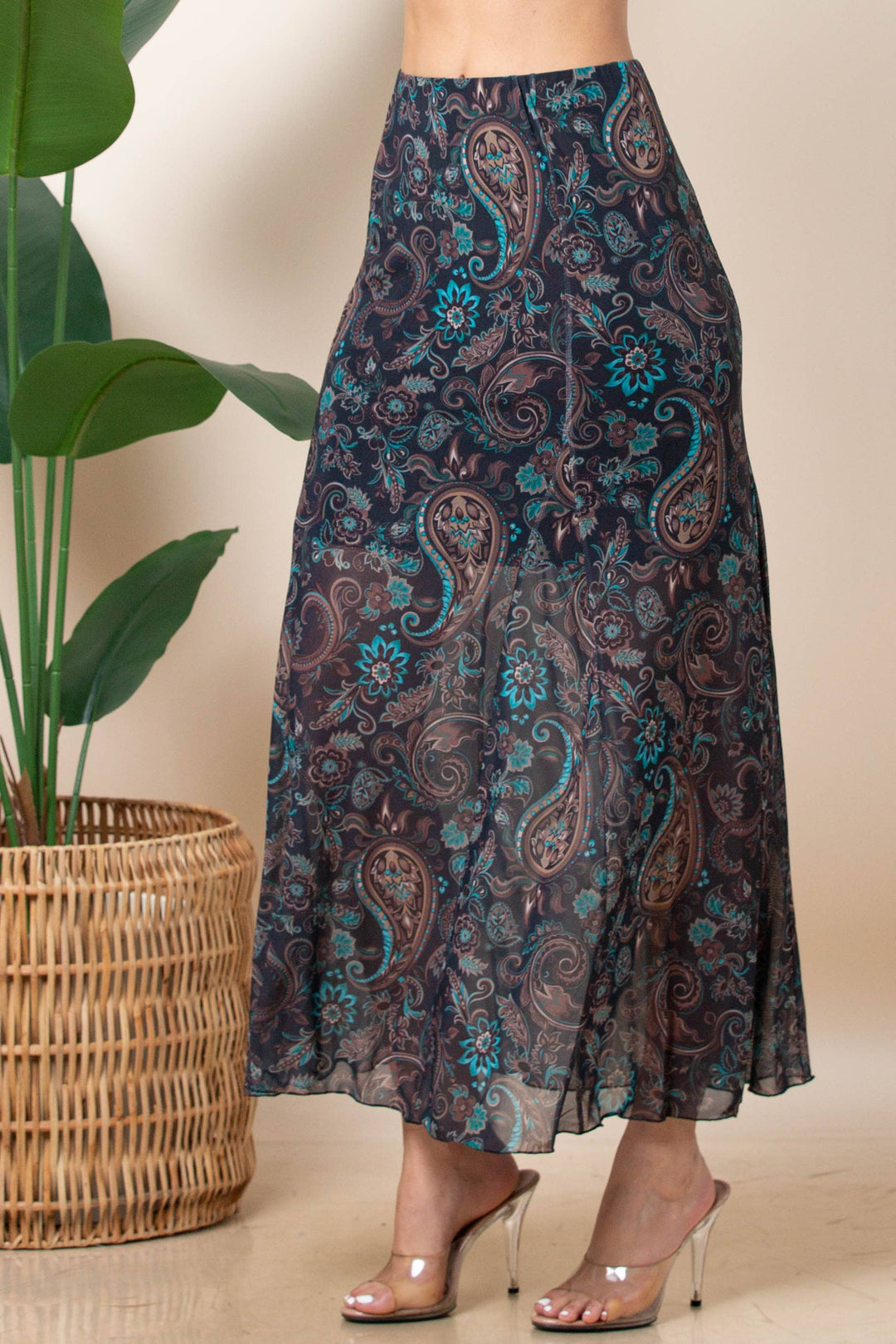 Madison Paisley Print Mesh Skirt
