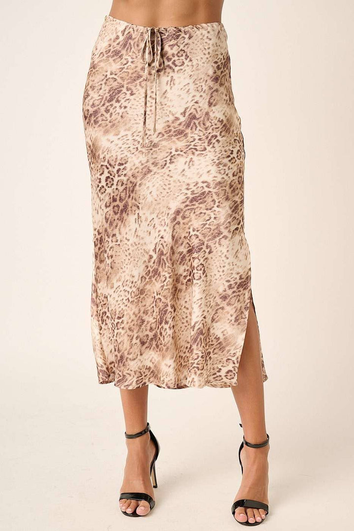 Animal Print Satin Midi Skirt