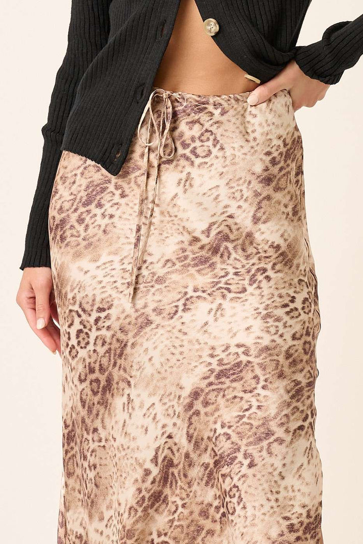 Animal Print Satin Midi Skirt